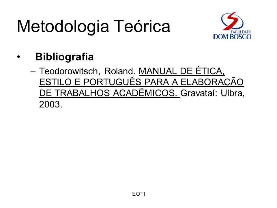 Metodologia Teórica Bibliografia