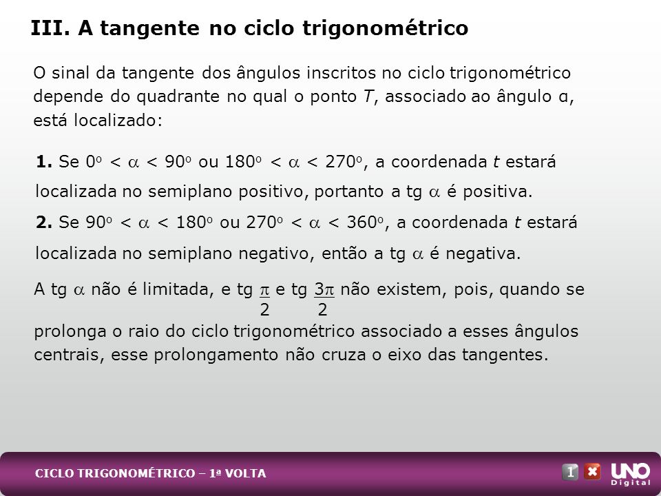 III. A tangente no ciclo trigonométrico