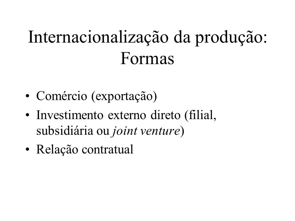 Internacionalização da produção: Formas
