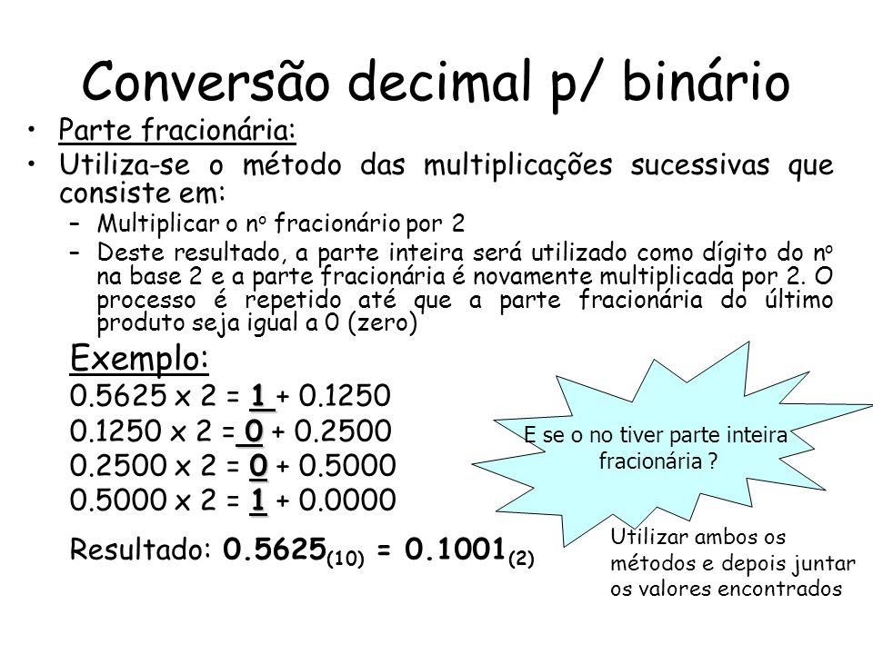 Conversão decimal p/ binário