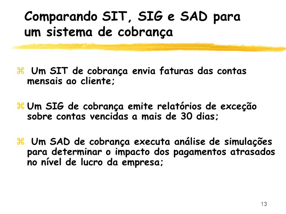 Comparando SIT, SIG e SAD para um sistema de cobrança
