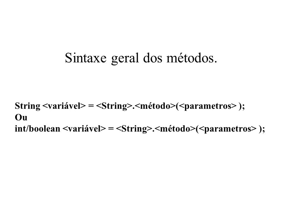 Sintaxe geral dos métodos. String <variável> = <String>