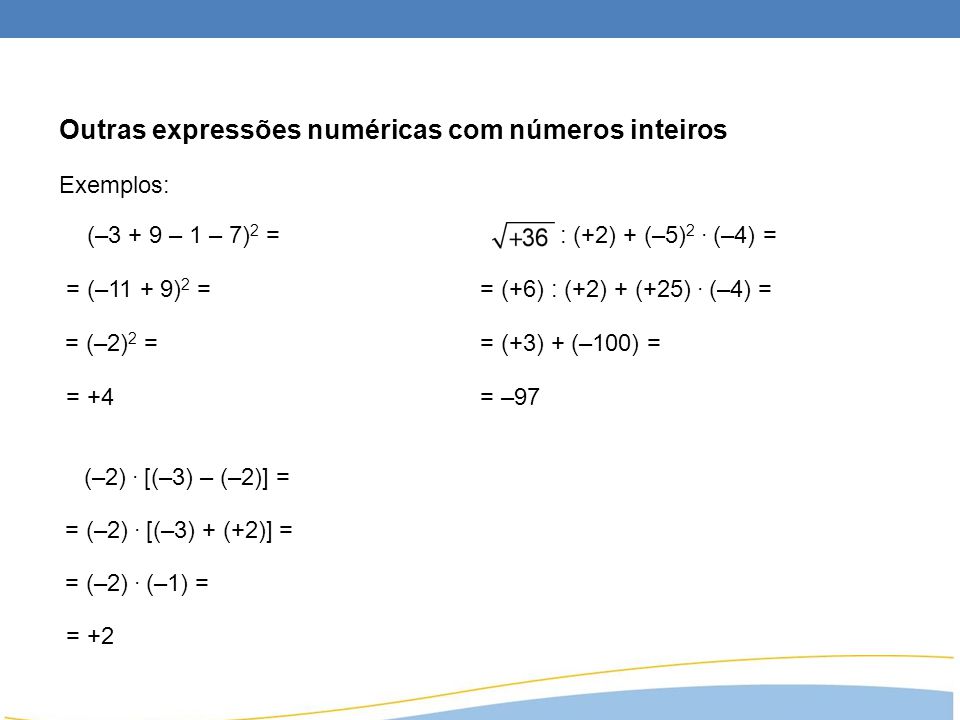 Outras expressões numéricas com números inteiros