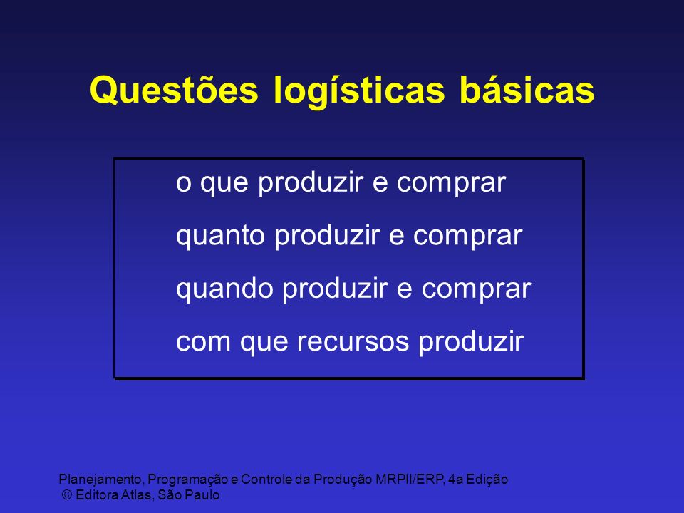Questões logísticas básicas