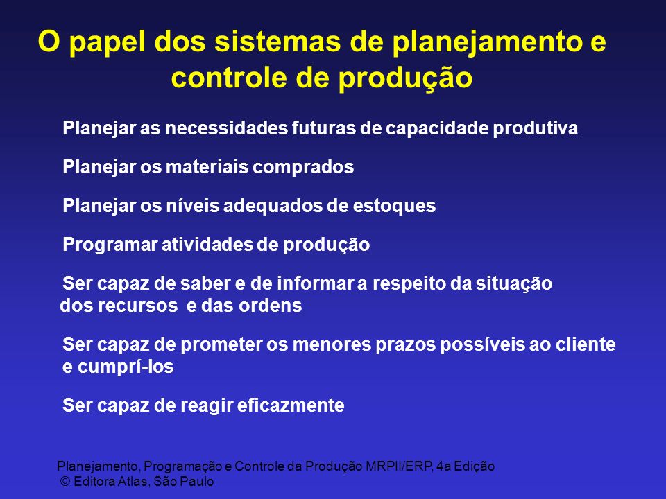 O papel dos sistemas de planejamento e controle de produção