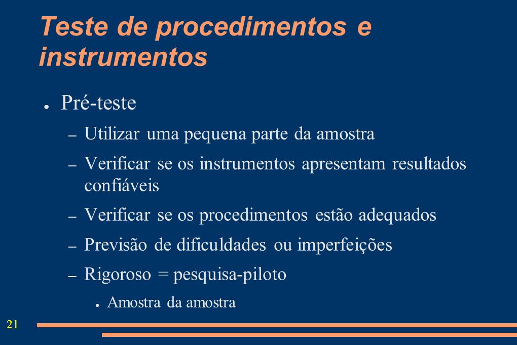 Teste de procedimentos e instrumentos