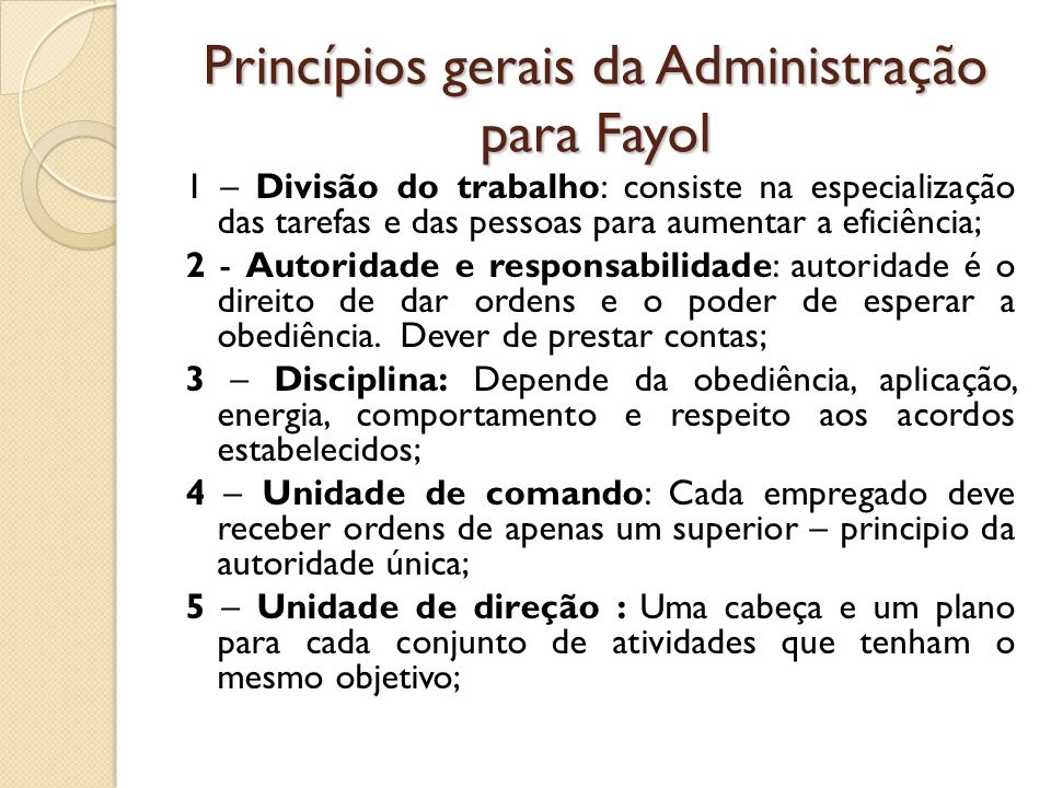 Princípios gerais da Administração para Fayol