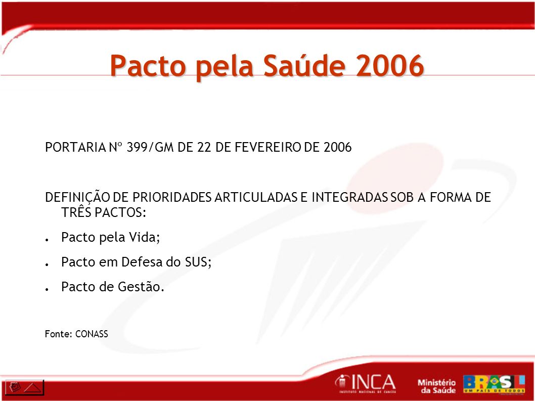Pacto pela Saúde 2006 PORTARIA Nº 399/GM DE 22 DE FEVEREIRO DE 2006