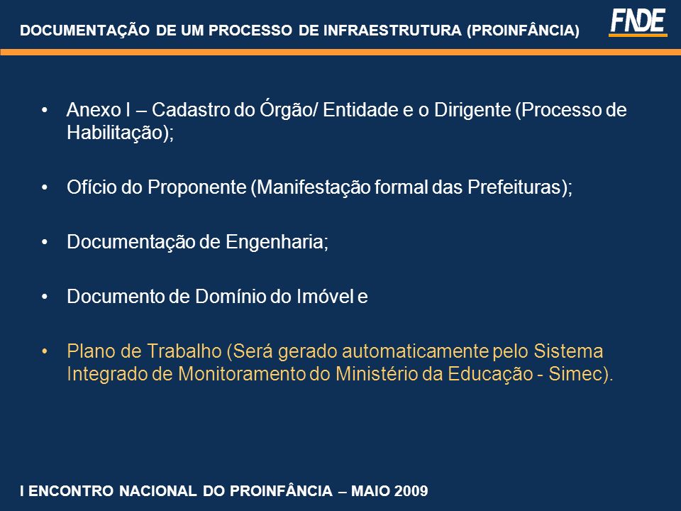 DOCUMENTAÇÃO DE UM PROCESSO DE INFRAESTRUTURA (PROINFÂNCIA)