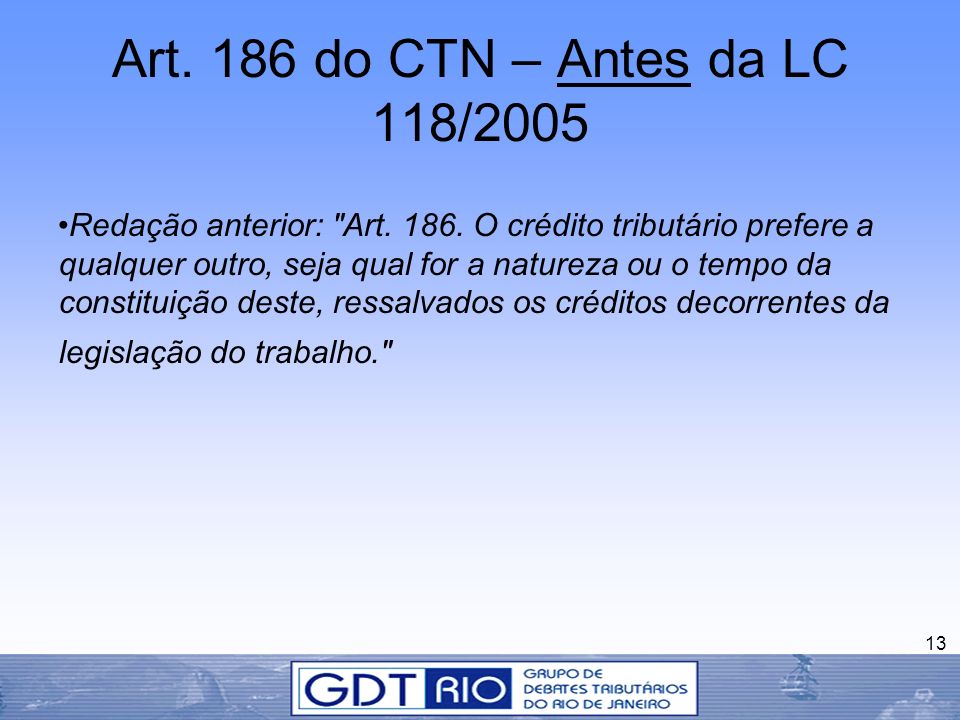 Art. 186 do CTN – Antes da LC 118/2005