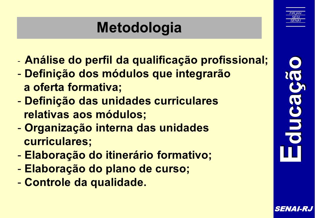 Metodologia Definição dos módulos que integrarão a oferta formativa;