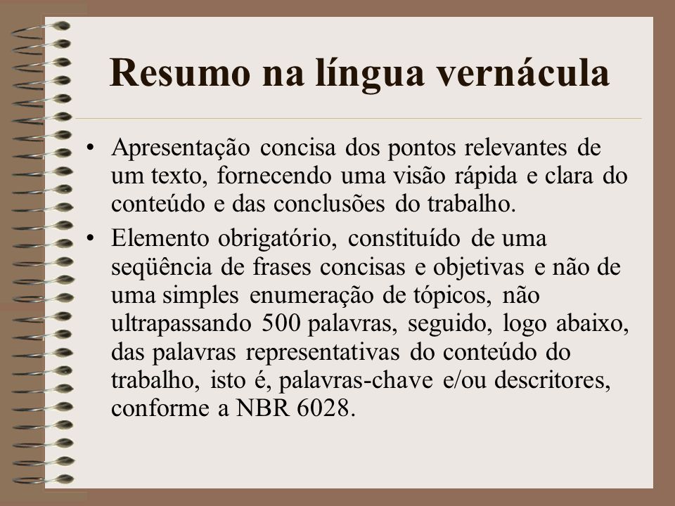 Resumo na língua vernácula