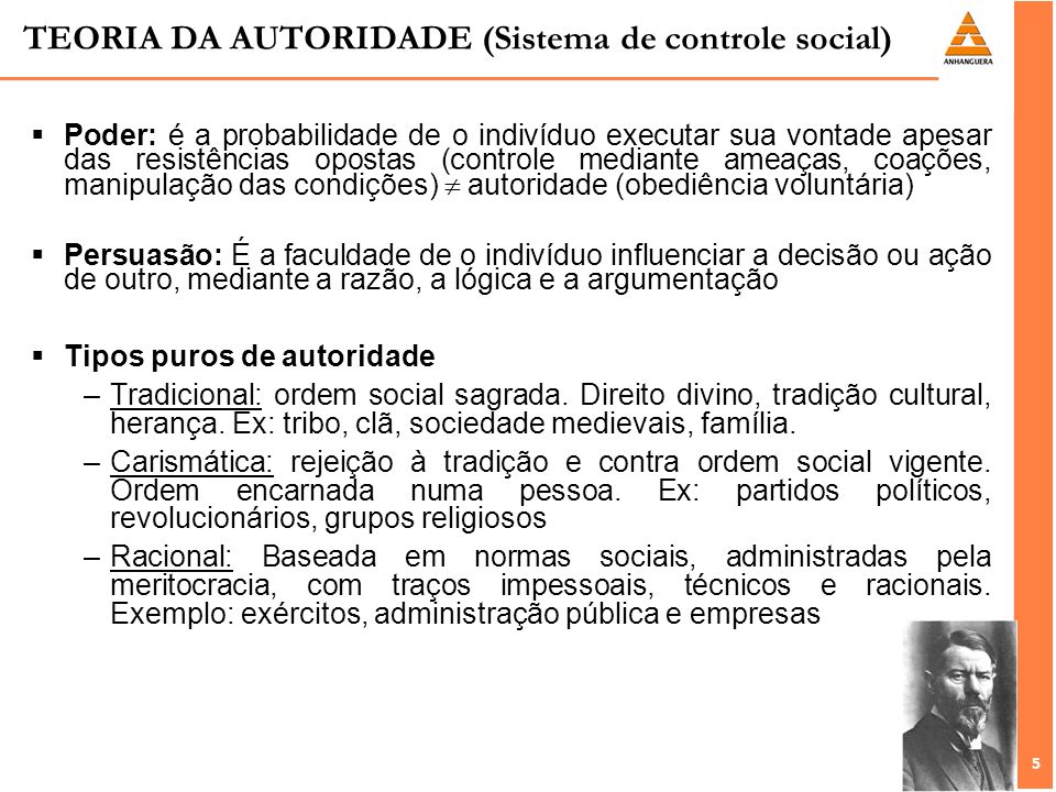 TEORIA DA AUTORIDADE (Sistema de controle social)