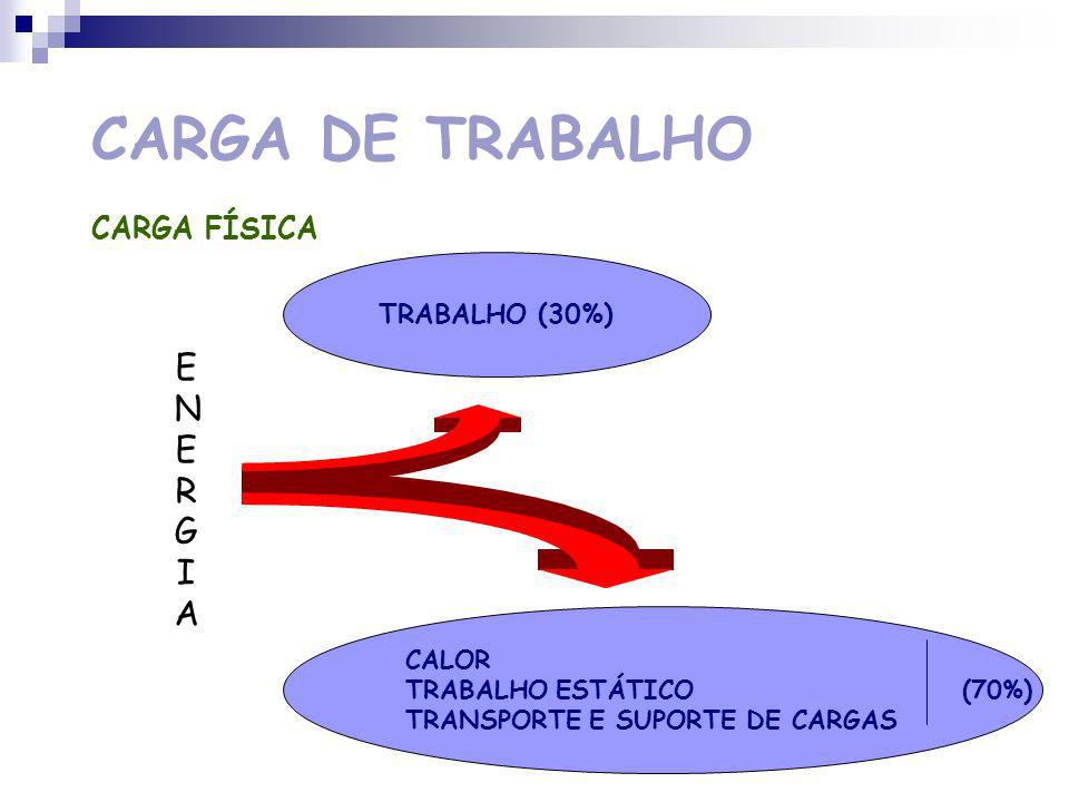 CARGA DE TRABALHO ENERGIA CARGA FÍSICA TRABALHO (30%) CALOR