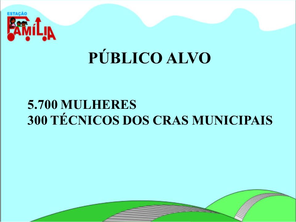 PÚBLICO ALVO MULHERES 300 TÉCNICOS DOS CRAS MUNICIPAIS