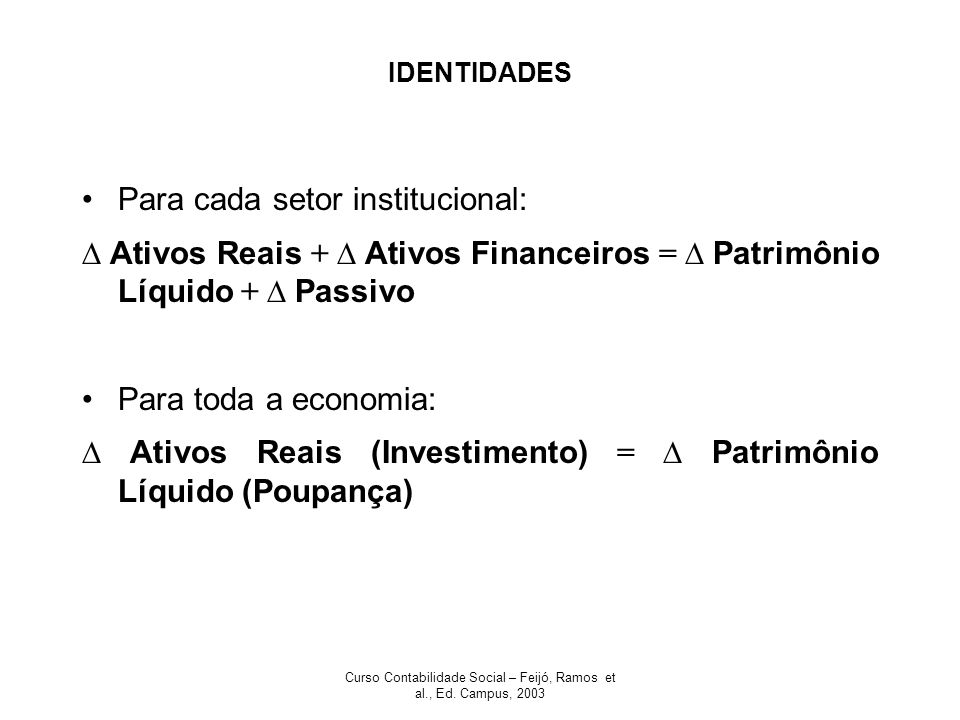 Curso Contabilidade Social – Feijó, Ramos et al., Ed. Campus, 2003