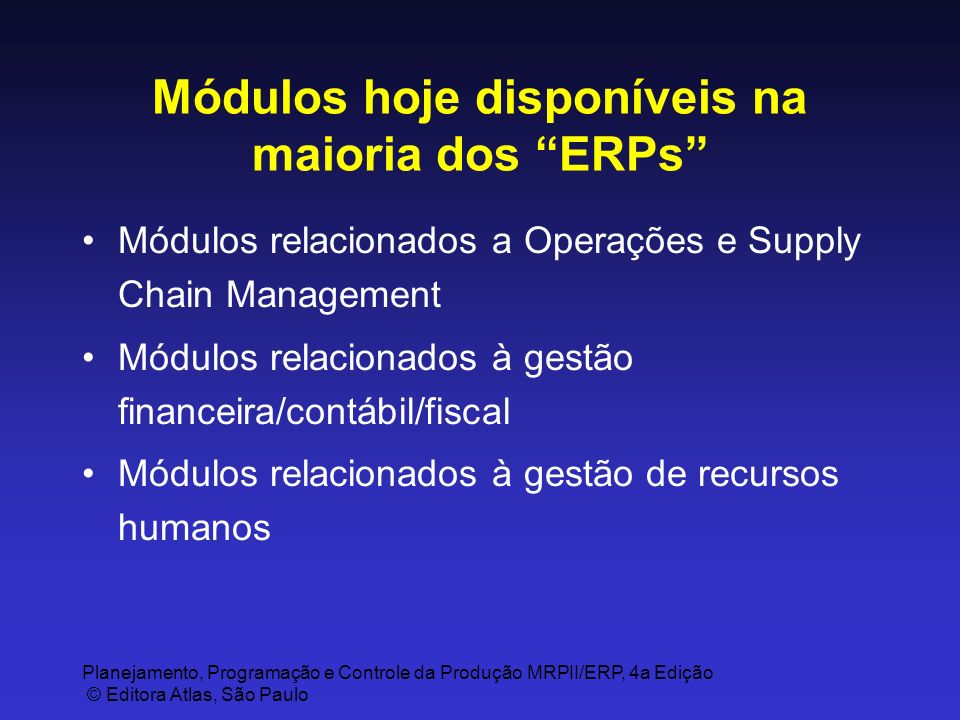 Módulos hoje disponíveis na maioria dos ERPs