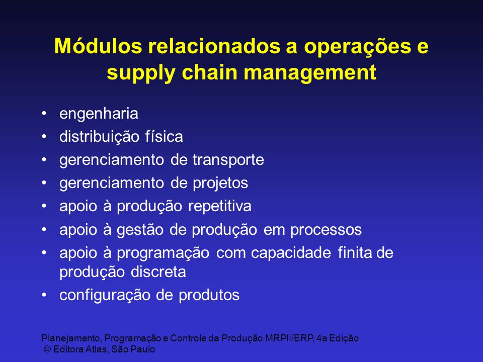 Módulos relacionados a operações e supply chain management