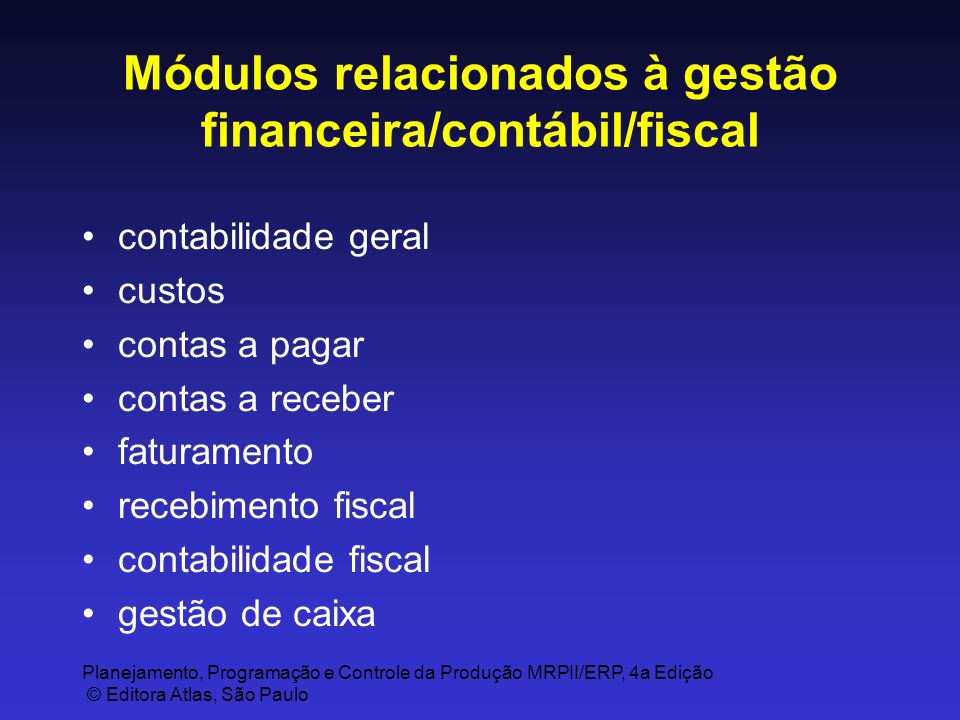 Módulos relacionados à gestão financeira/contábil/fiscal