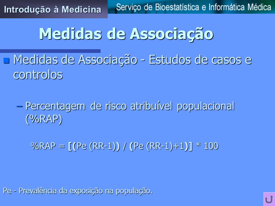 Introdução à Medicina Medidas de Associação. Medidas de Associação - Estudos de casos e controlos.