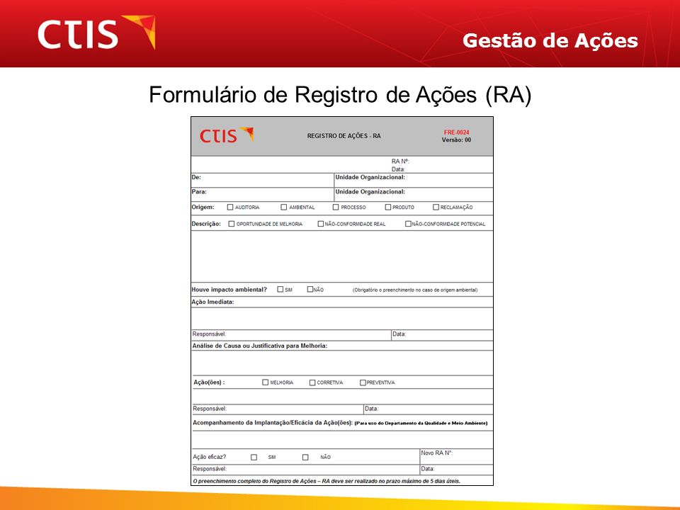 Formulário de Registro de Ações (RA)