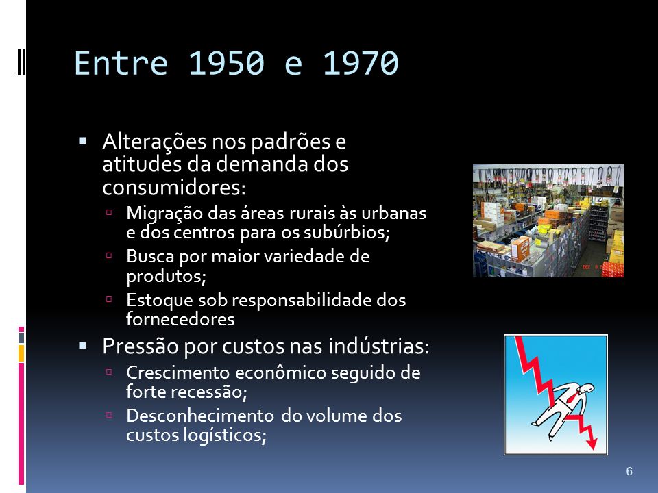 Entre 1950 e 1970 Alterações nos padrões e atitudes da demanda dos consumidores: