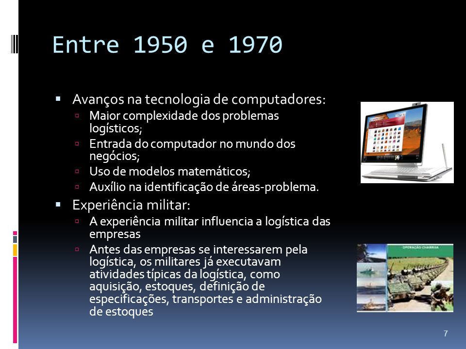 Entre 1950 e 1970 Avanços na tecnologia de computadores: