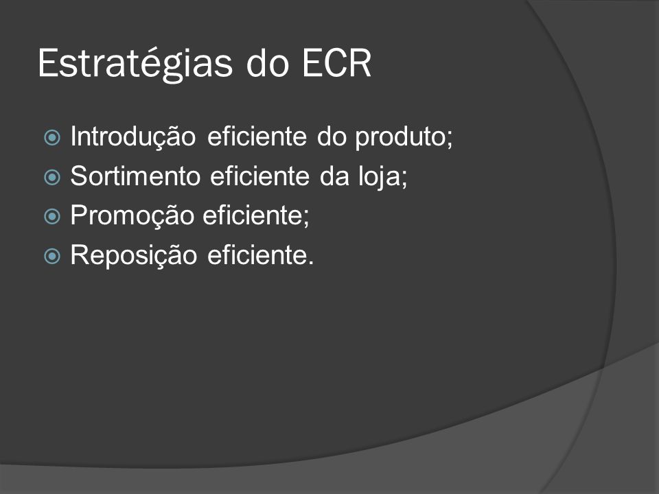 Estratégias do ECR Introdução eficiente do produto;
