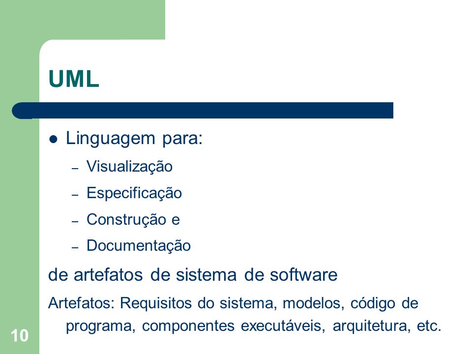 UML Linguagem para: de artefatos de sistema de software Visualização