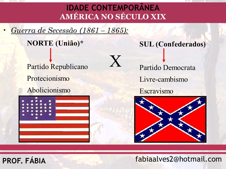X Guerra de Secessão (1861 – 1865): NORTE (União)* SUL (Confederados)