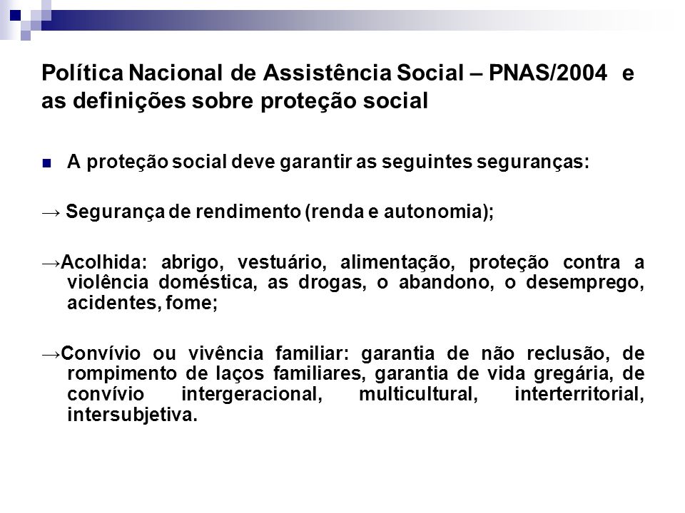 Política Nacional de Assistência Social – PNAS/2004 e as definições sobre proteção social