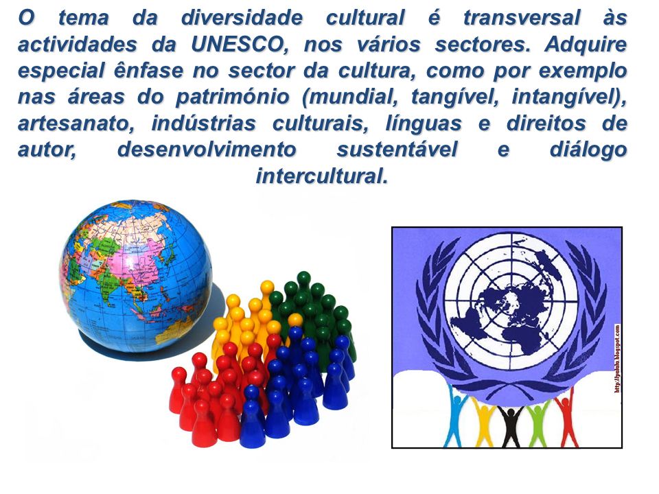 O tema da diversidade cultural é transversal às actividades da UNESCO, nos vários sectores.