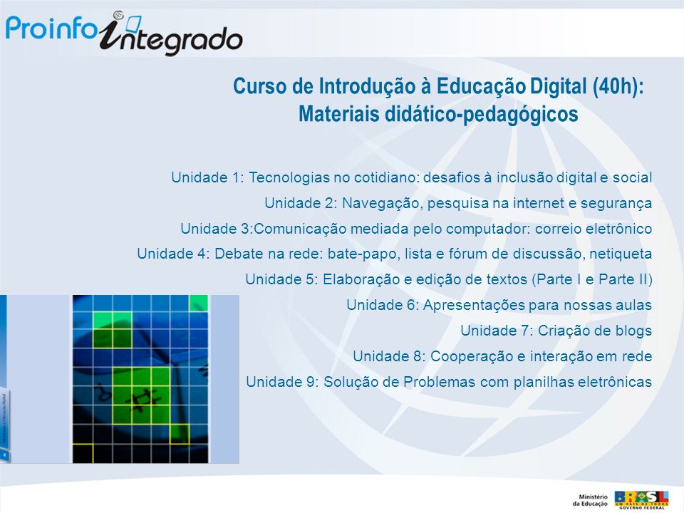 Curso de Introdução à Educação Digital (40h): Materiais didático-pedagógicos