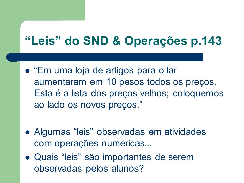 Leis do SND & Operações p.143