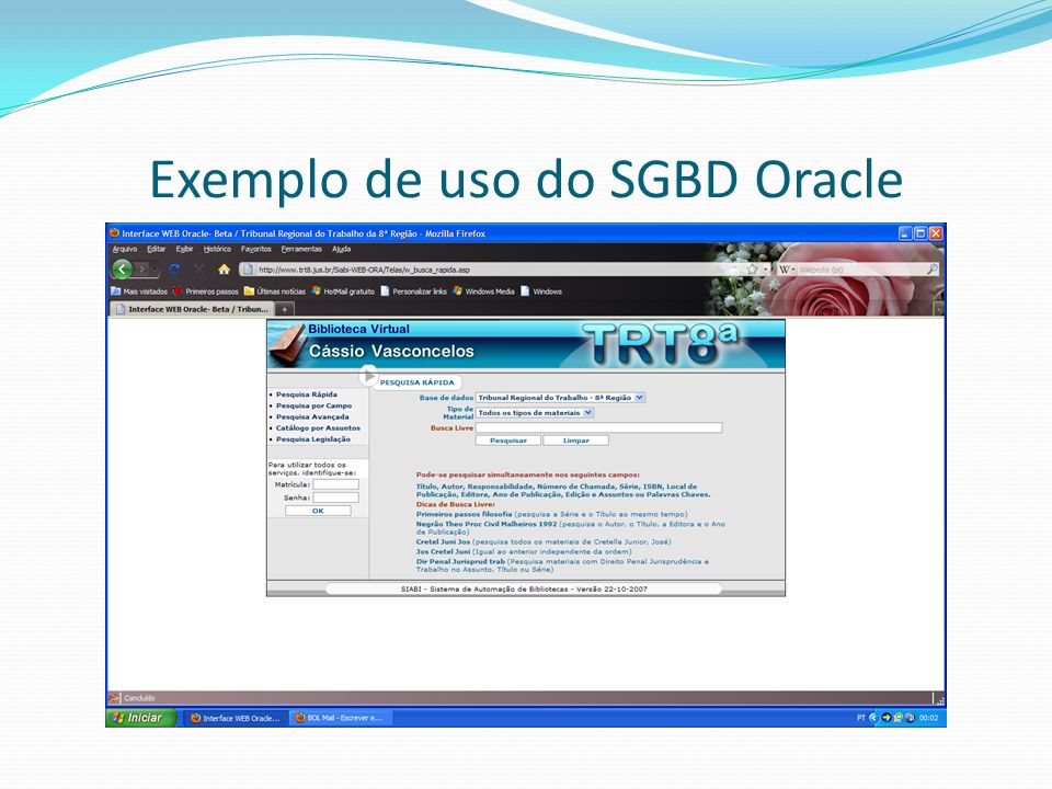 Exemplo de uso do SGBD Oracle