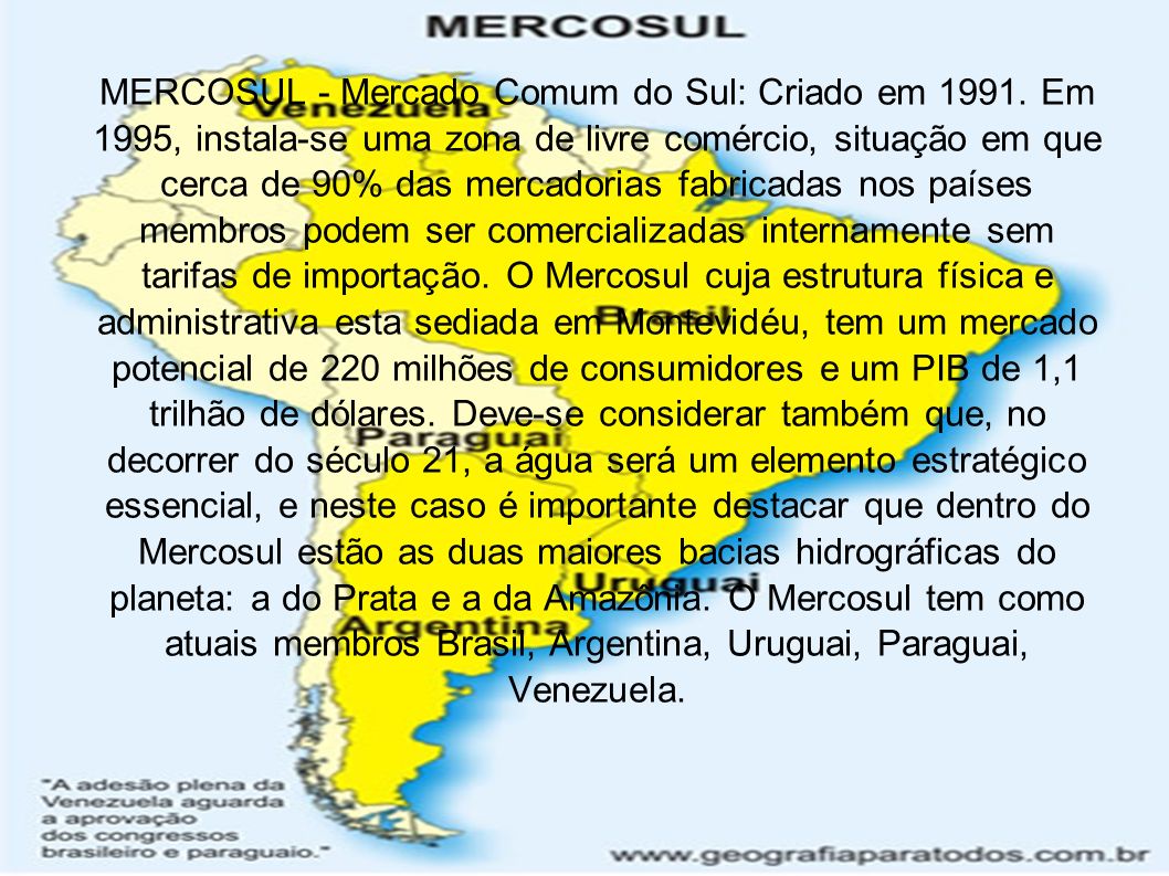MERCOSUL - Mercado Comum do Sul: Criado em 1991
