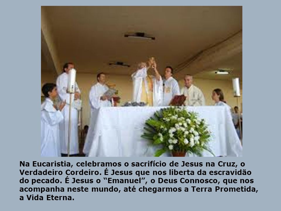 Na Eucaristia, celebramos o sacrifício de Jesus na Cruz, o Verdadeiro Cordeiro.