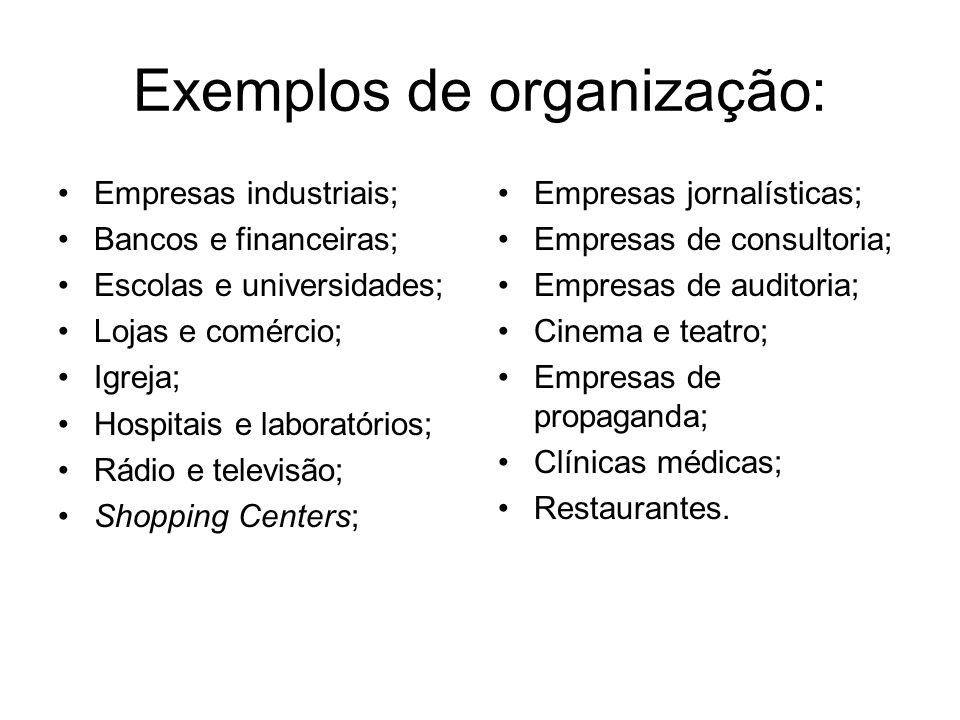 Exemplos de organização: