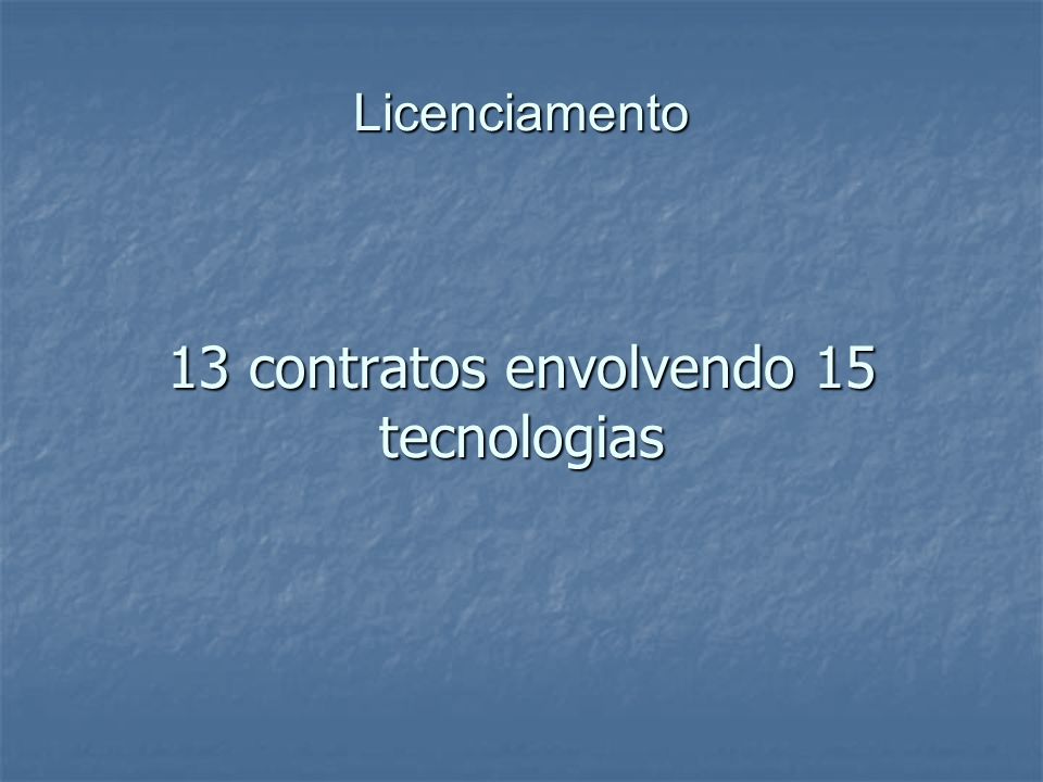 Licenciamento 13 contratos envolvendo 15 tecnologias