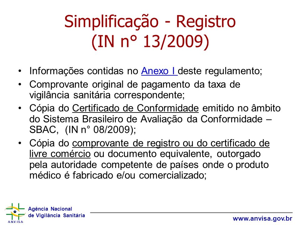Simplificação - Registro (IN n° 13/2009)