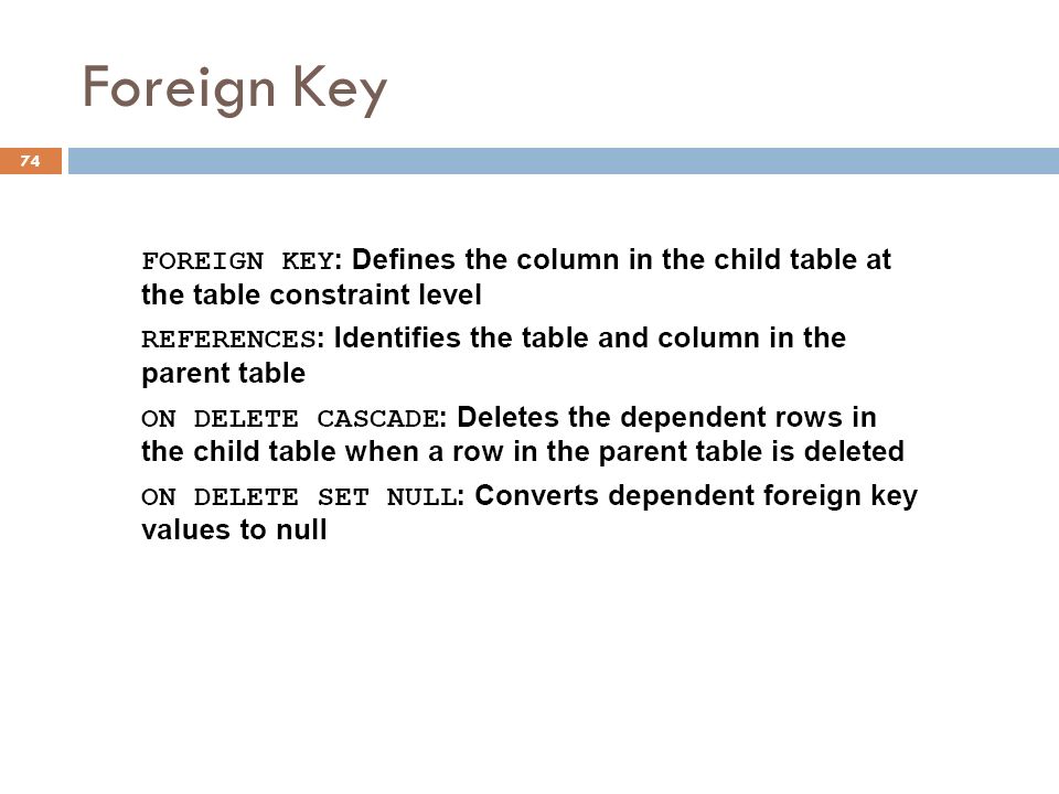 Foreign Key Constraints (NOT NULL, UNIQUE, PRIMARY KEY, FOREIGN KEY, CHECK)