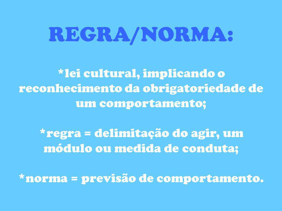 REGRA/NORMA: *lei cultural, implicando o reconhecimento da obrigatoriedade de um comportamento;