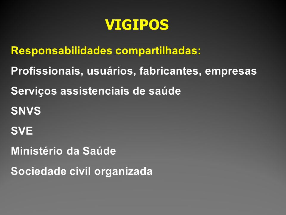 VIGIPOS Responsabilidades compartilhadas: