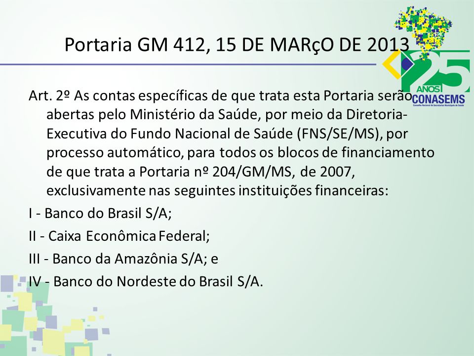 Portaria GM 412, 15 DE MARçO DE 2013