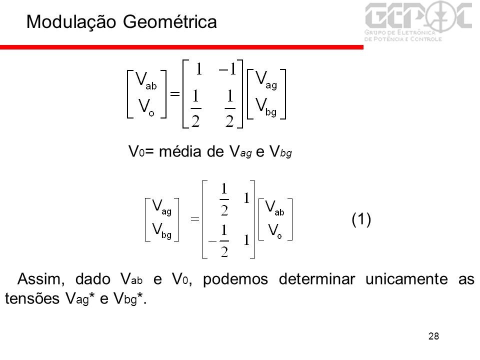Modulação Geométrica V0= média de Vag e Vbg (1)