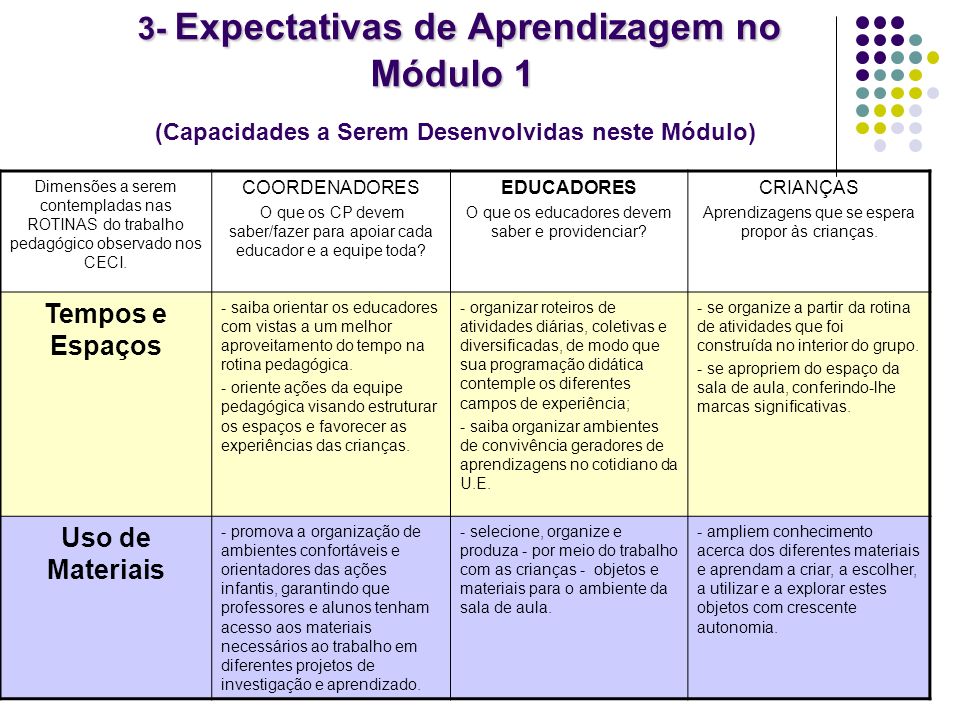 3- Expectativas de Aprendizagem no Módulo 1 (Capacidades a Serem Desenvolvidas neste Módulo)