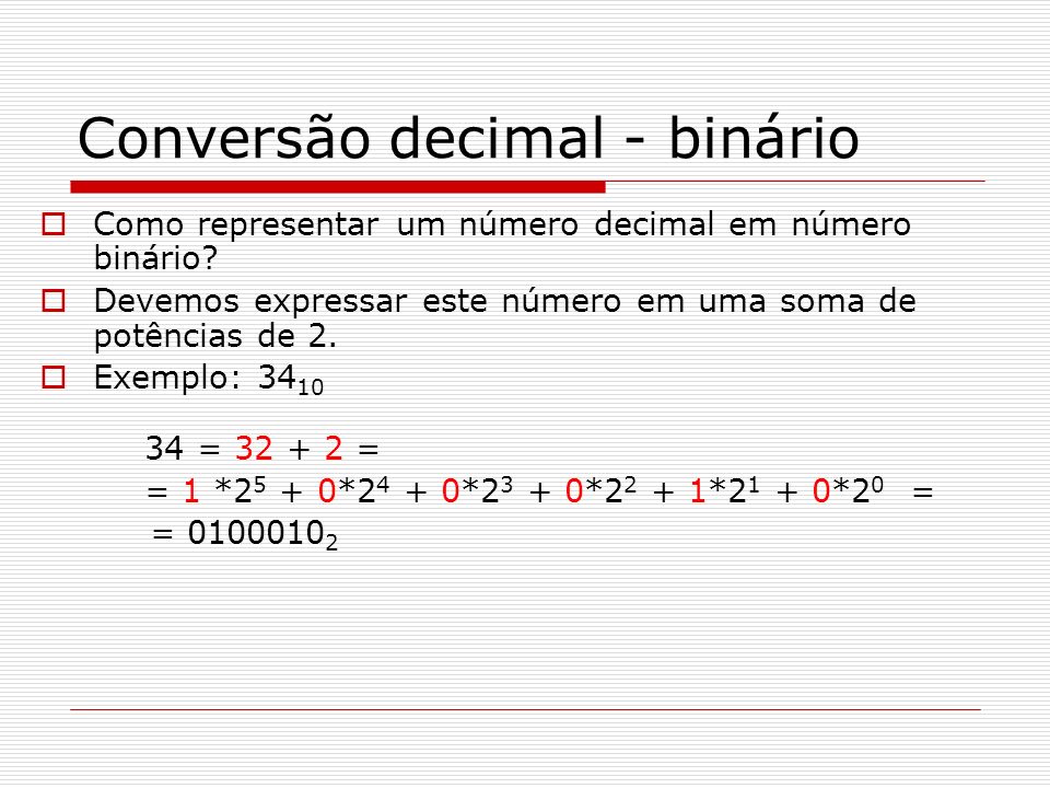 Conversão decimal - binário