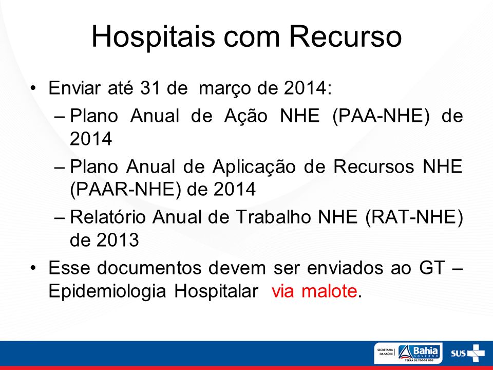 Hospitais com Recurso Enviar até 31 de março de 2014: