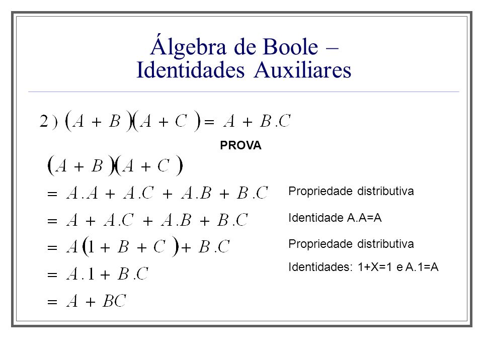 Álgebra de Boole – Identidades Auxiliares