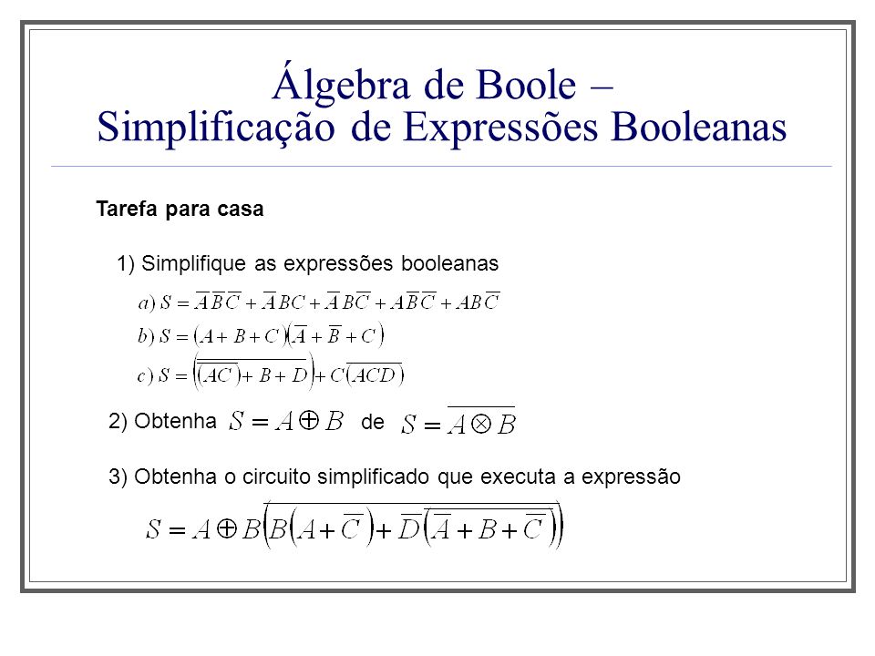 Álgebra de Boole – Simplificação de Expressões Booleanas